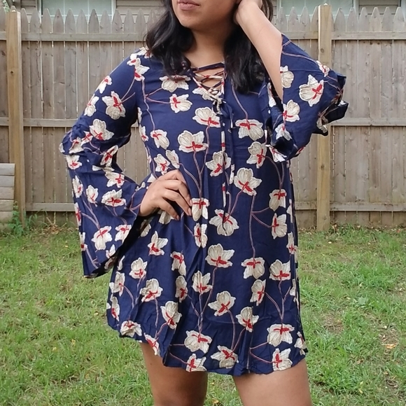 HE LOVES ME NAVY FLORAL MINI SHIFT DRESS - Picture 12 of 12